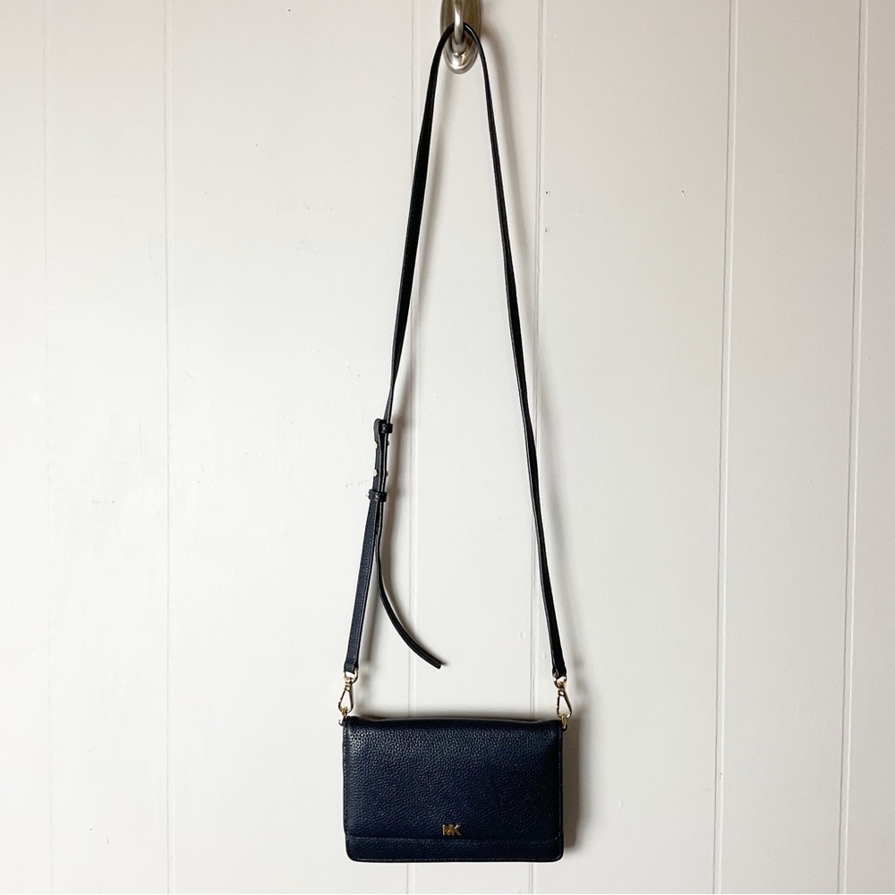Michael Kors Blue Card Mini Crossbody Purse Bag Leather 11 Card Holder